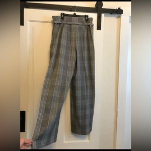 Wide leg plaid high rise pants